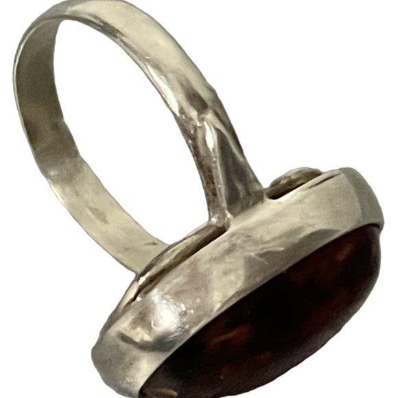 Vintage Modernist 925 Sterling Silver Large Amber Domed Ring - Sz 8 - Picture 5 of 9